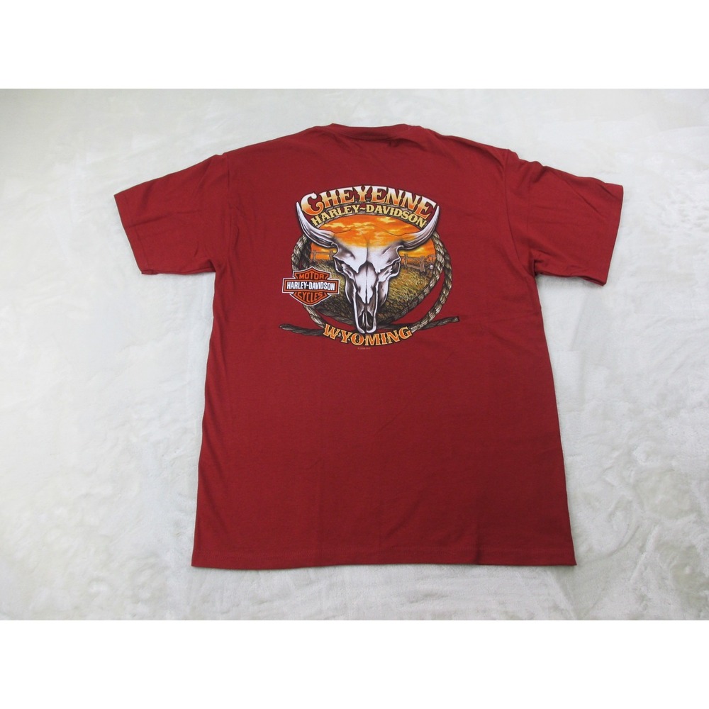 NEW VINTAGE Harley Davidson Shirt Mens‎ Large Red Road Hog Wyoming Biker 2006*